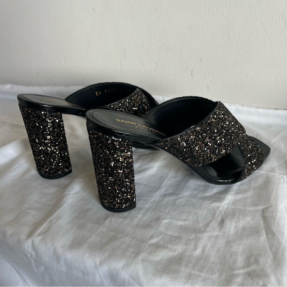NEW | SAINT LAURENT Glitter YSL Shimmer Lou Lou 95 Sanda Midnight Nero Sz. 37.5 - Picture 8 of 12